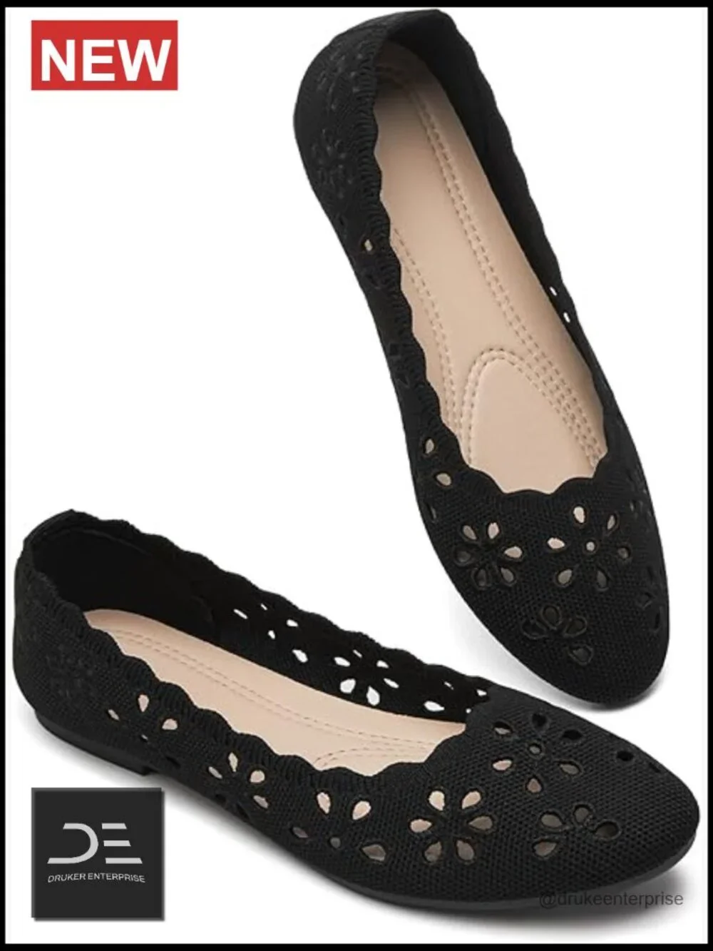 Mesh Ballet Flats with Flower Eyelets - Lightweight Comfort Memory Foam Knit